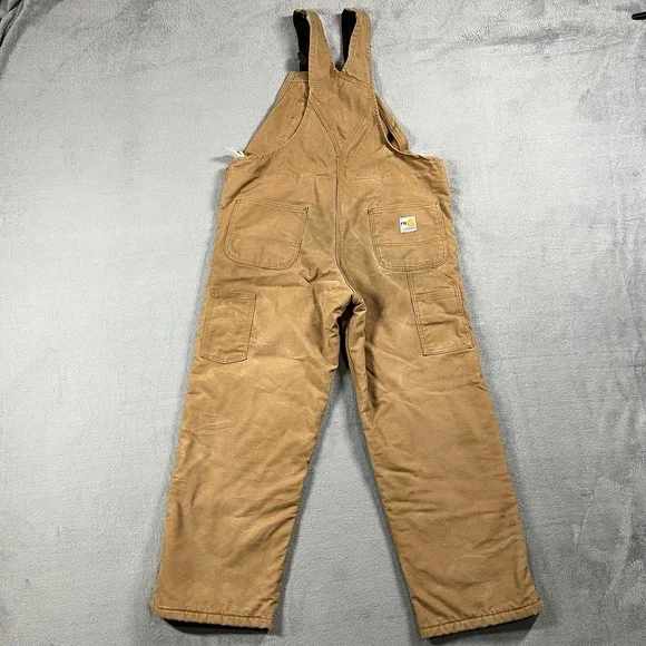 Carhartt Bib Overalls Mens 32x30 Brown FR Double Knee Duck Canvas Work Pants